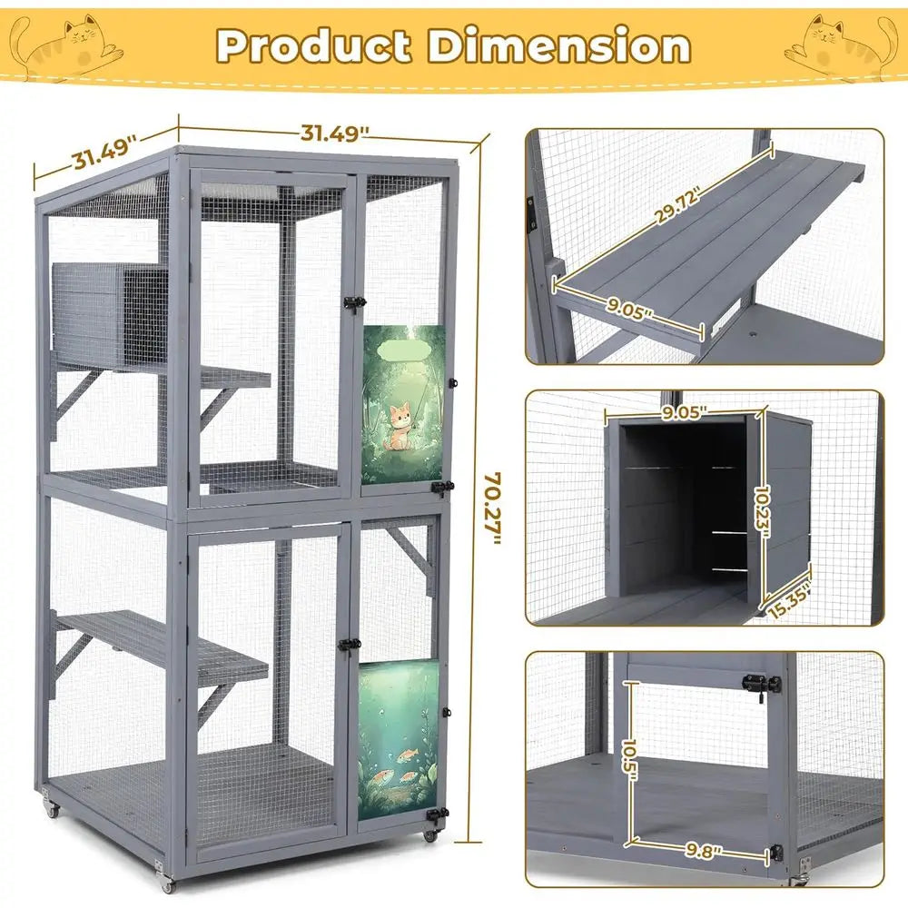 Outdoor Catio Expandable Cat Enclosure With Wheels
