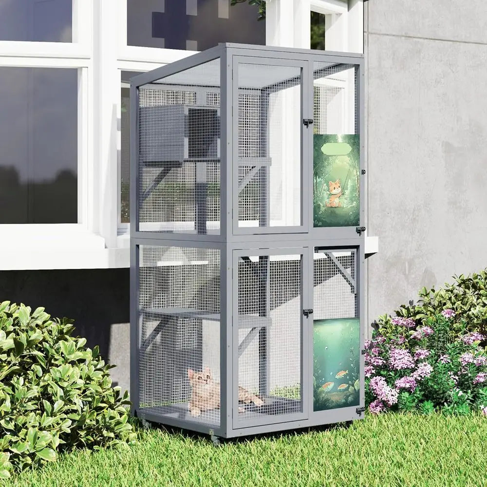 Outdoor Catio Expandable Cat Enclosure With Wheels