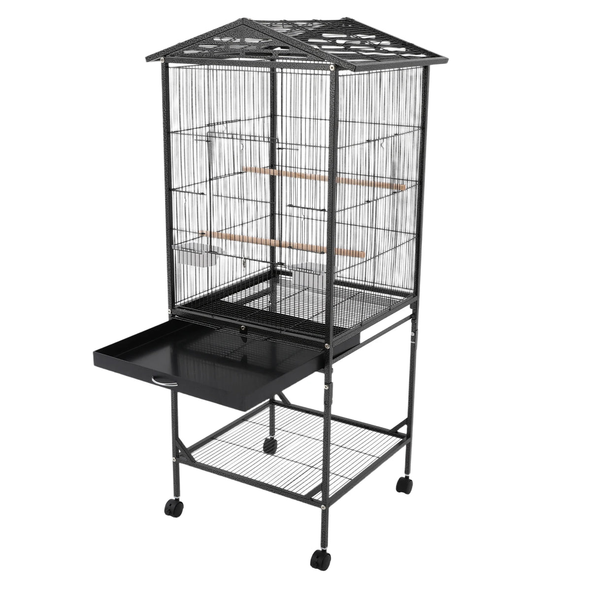 Bird Cage with Play Open Top, Floor Standing Metal Bird Cage, Bird Cage with 4 Wheels for Budgerigars, Parakeets, Parrots