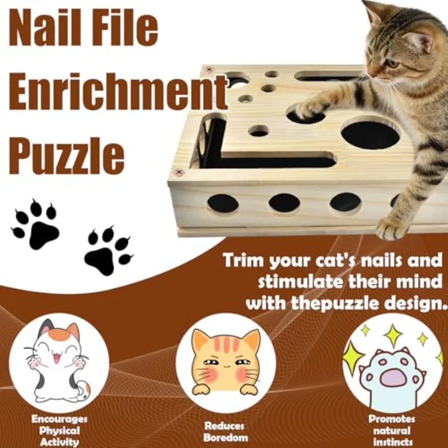 Reinforced Wooden Cat Nail File Scratcher Box With 8 Screws For Indoor Claw Care