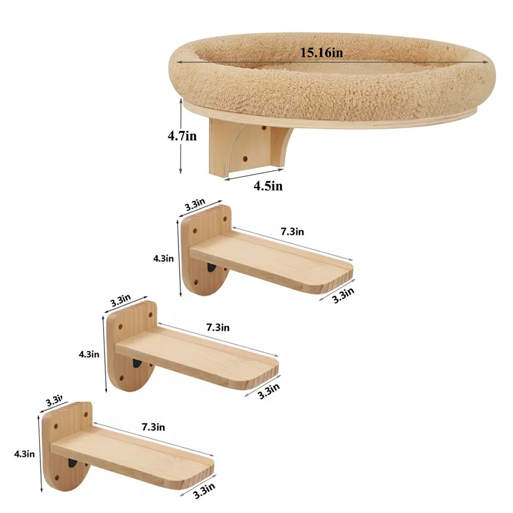 Wall Mounted Solid Pine Wood Cat Hammock Climbing Platform