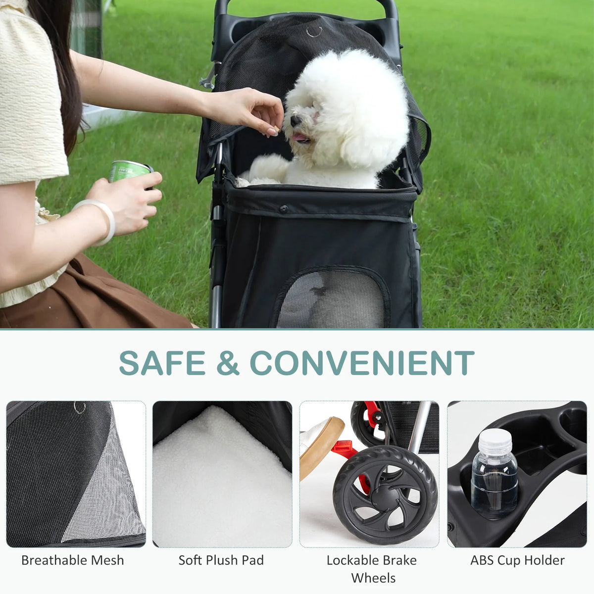 Lightweight Foldable Pet Stroller With Mesh Ventilation And Storage Basket