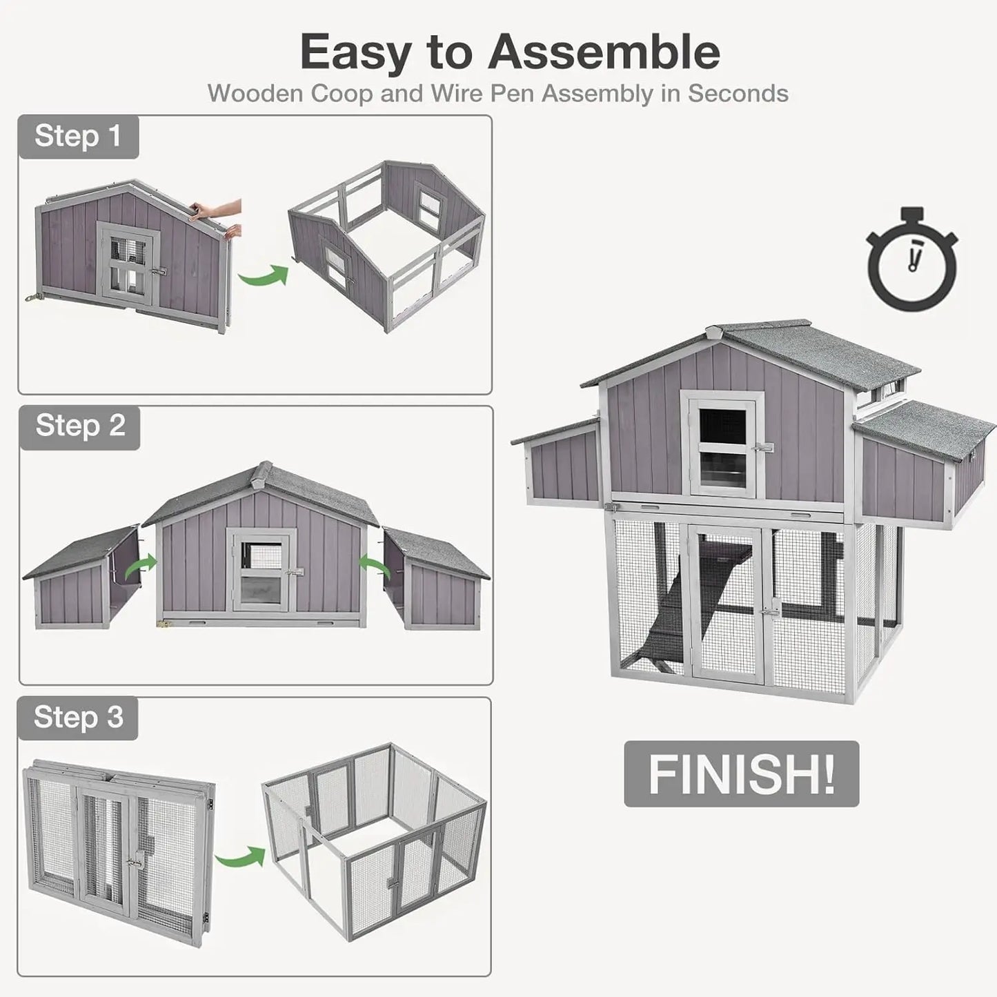 Foldable Large Chicken Coop With Nesting Boxes And Leakproof Tray