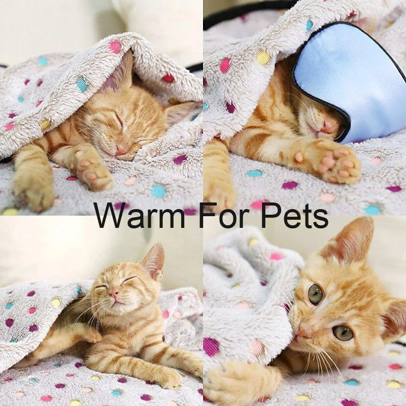 Soft Fluffy Pet Blanket Dot Pattern Cozy Warm Bed Cover