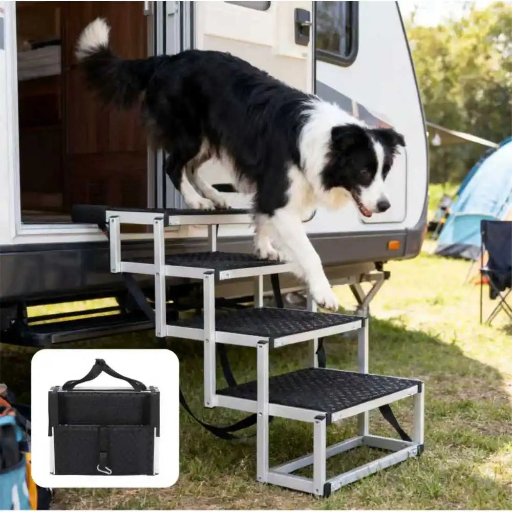 Aluminum Folding Dog Steps for Cars, 4-Step, Supports Up to 250 Lbs