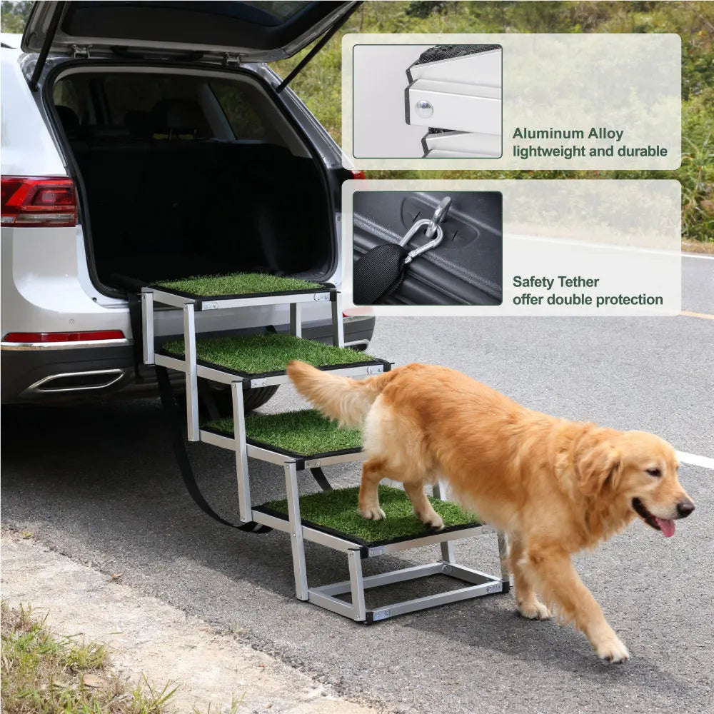 Aluminum Folding Dog Steps for Cars, 4-Step, Supports Up to 250 Lbs