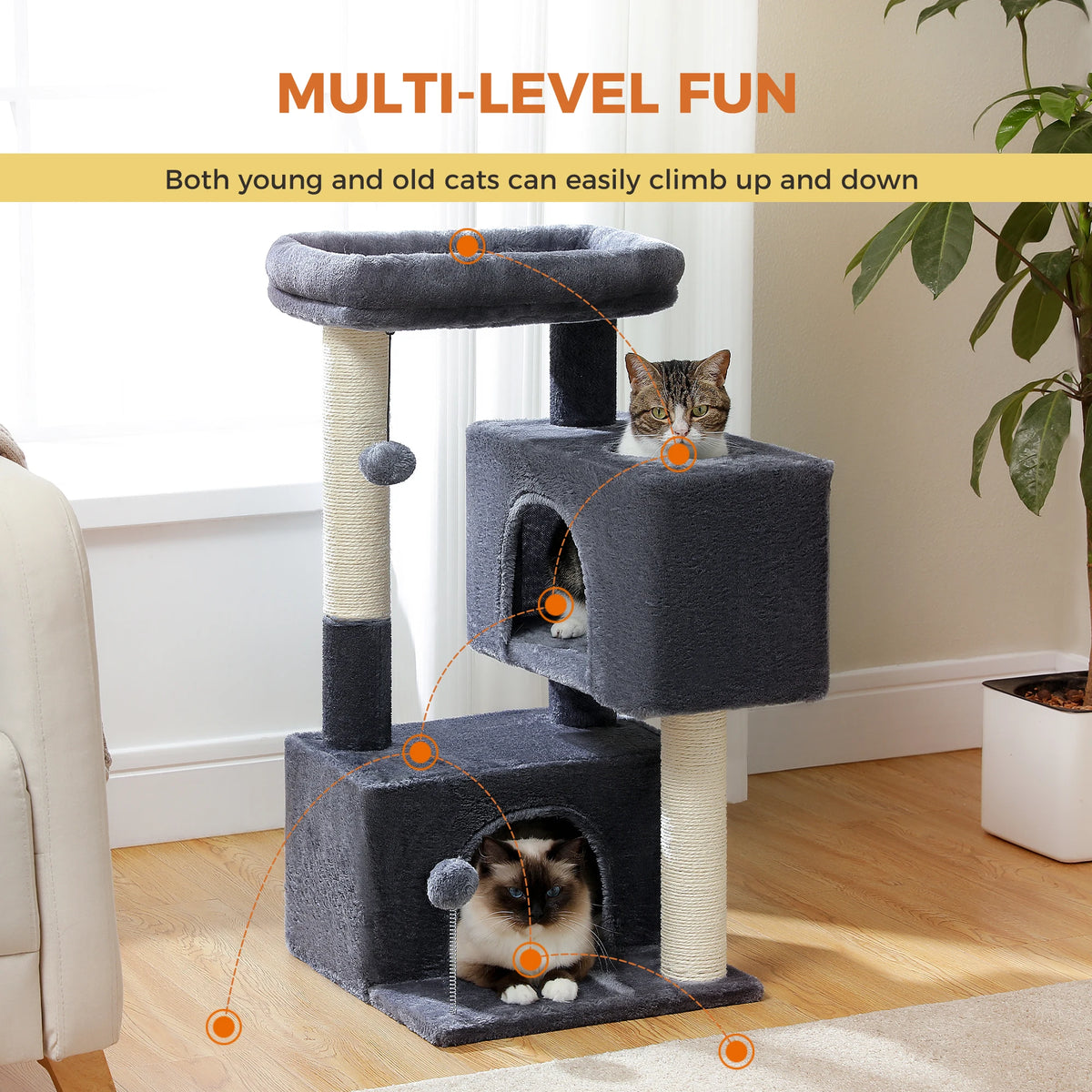 Pawz Road Three Tier Cat Tree Featuring Sisal Scratching Posts