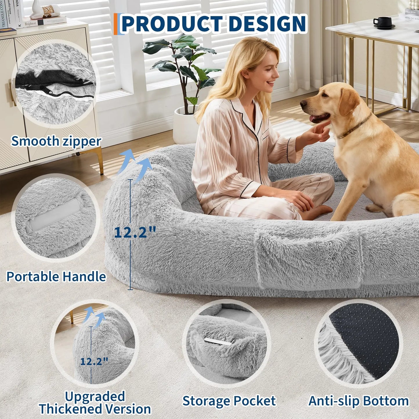 HiMISS Orthopedic Plush Shared Bed For Humans And Pets With Waterproof Lining