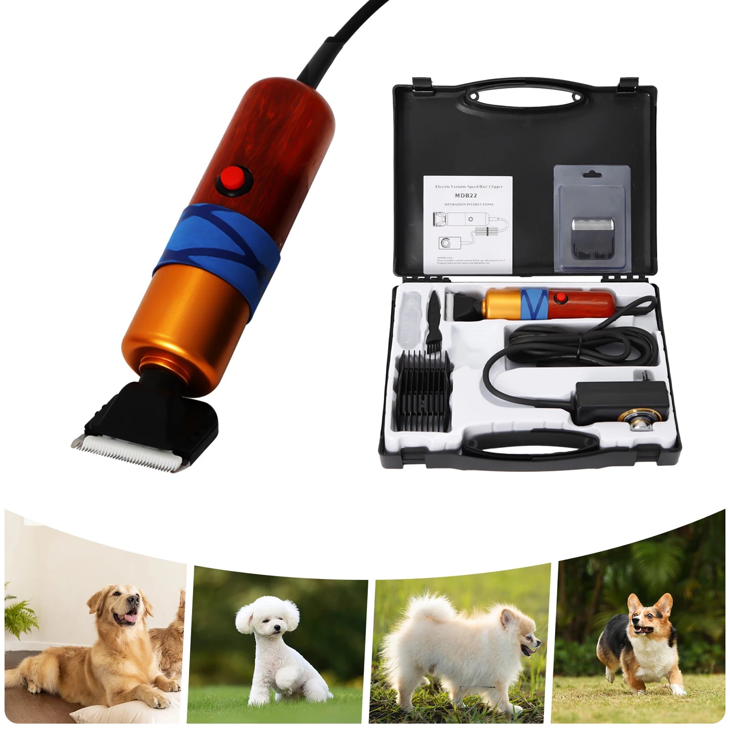 Pet Hair Clipper Low Noise Variable Speed Professional Electric