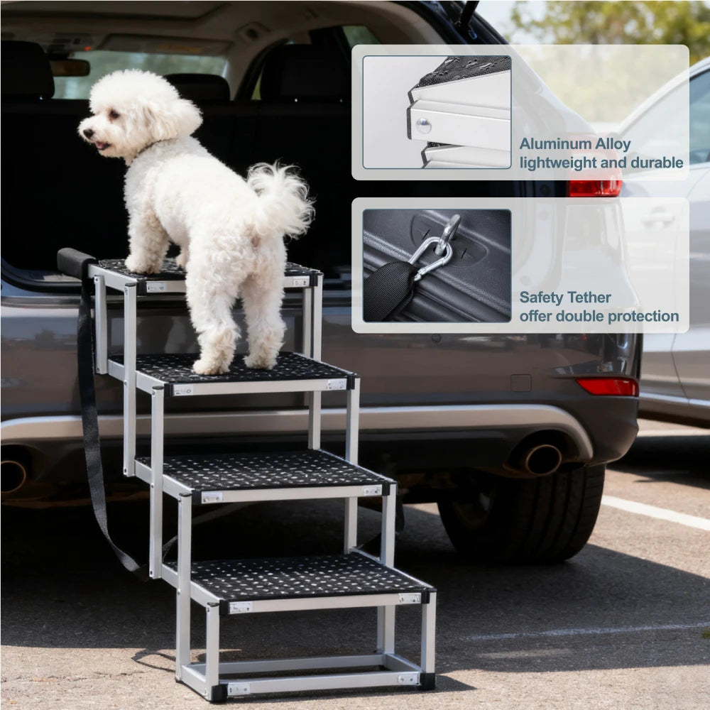 Aluminum Folding Dog Steps for Cars, 4-Step, Supports Up to 250 Lbs