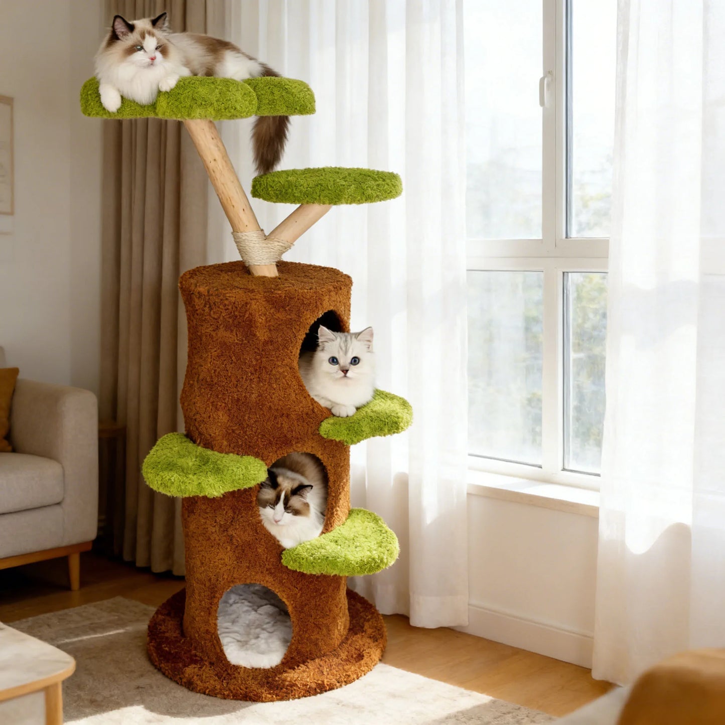 148CM Tall Indoor Cat Tree Activity Tower Center Multi-Level Cat Climbing Tree Sisal Scratching Post Plush Cave