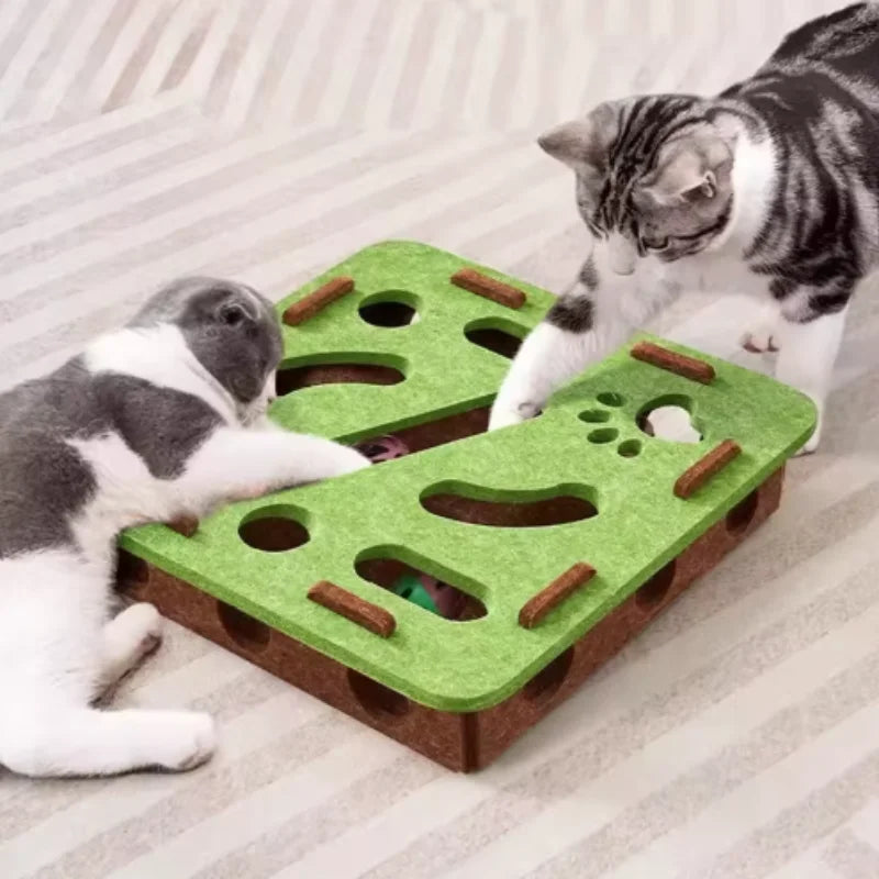 Interactive Cat Toy Maze Puzzle With Bell Balls Felt Tunnel