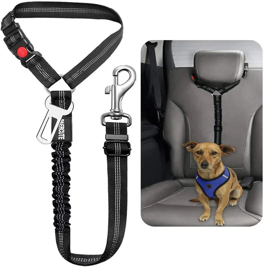 Two-In-One Pet Car Seat Belt Harness And Leash, Adjustable, Reflective