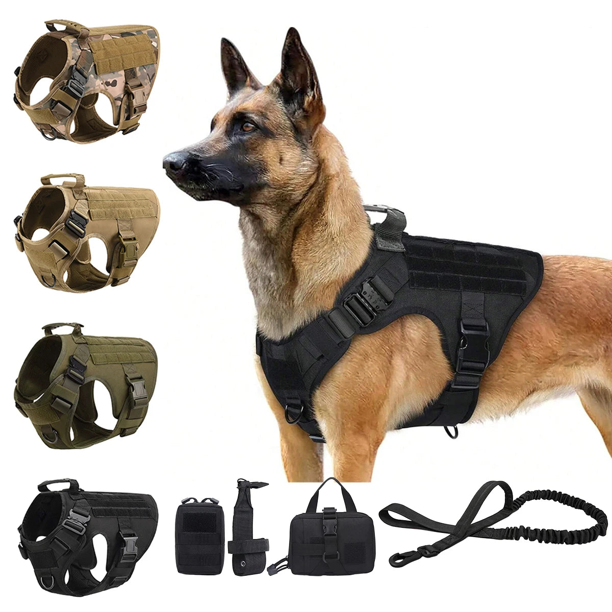 PETRAVEL Tactical Dog Harness With MOLLE Pouches For Medium Large Dogs