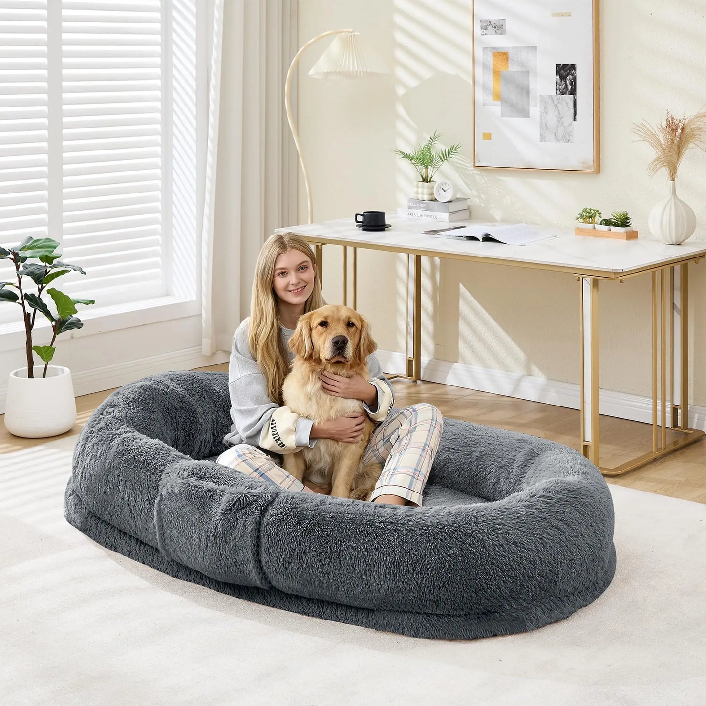 HiMISS Orthopedic Plush Shared Bed For Humans And Pets With Waterproof Lining