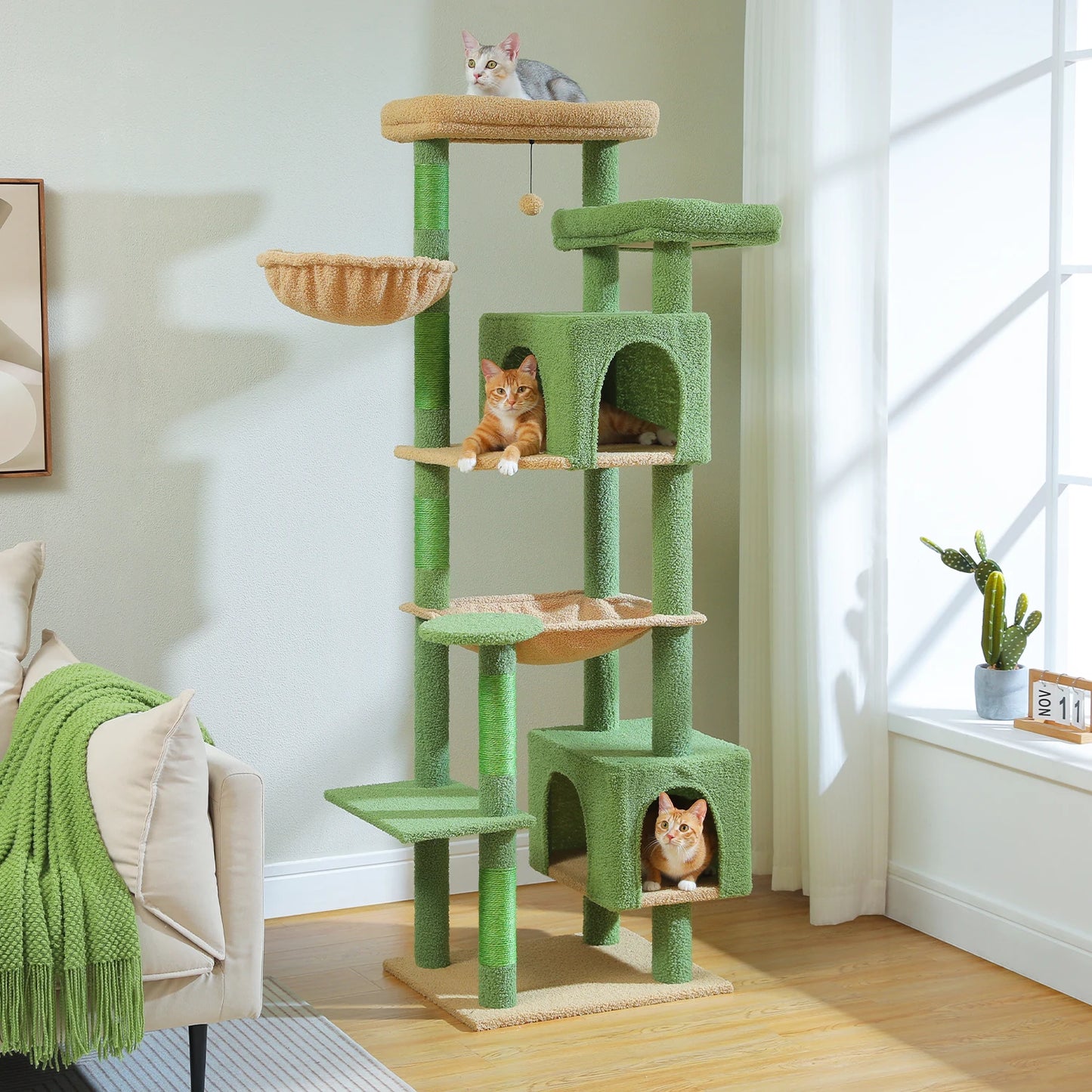 PAWZ Road Tall Cat Tree for Indoor Cats with Hammock and Scratching Posts