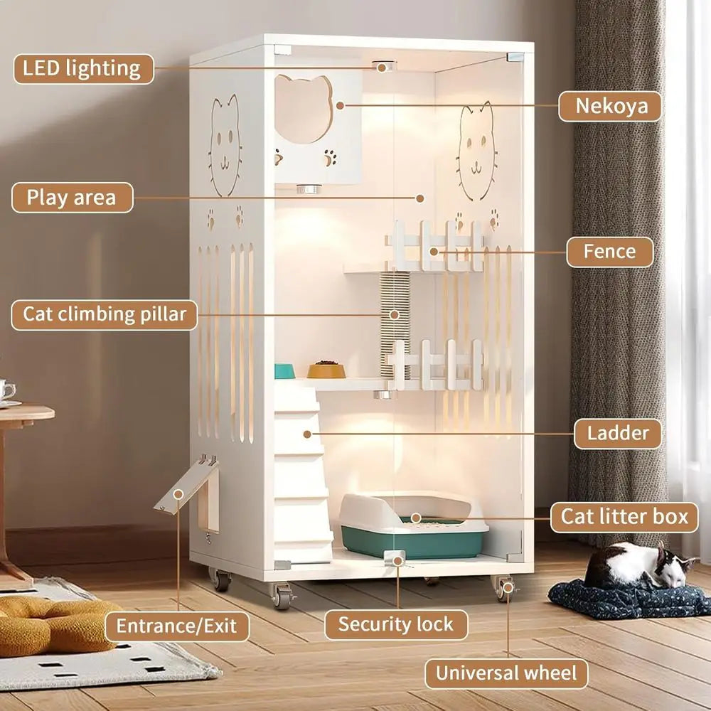 Wooden Cat House Luxury Condo Villa With Wheels Scratching Post