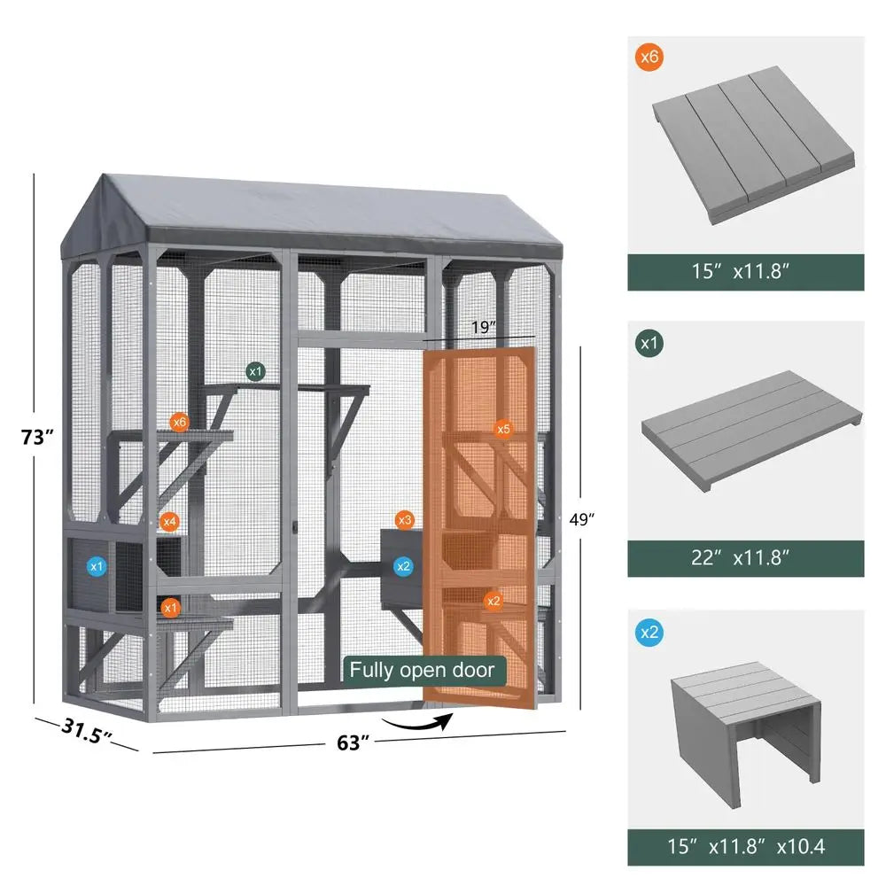 Outdoor Cat Enclosure For Multiple Cats With Waterproof Cover