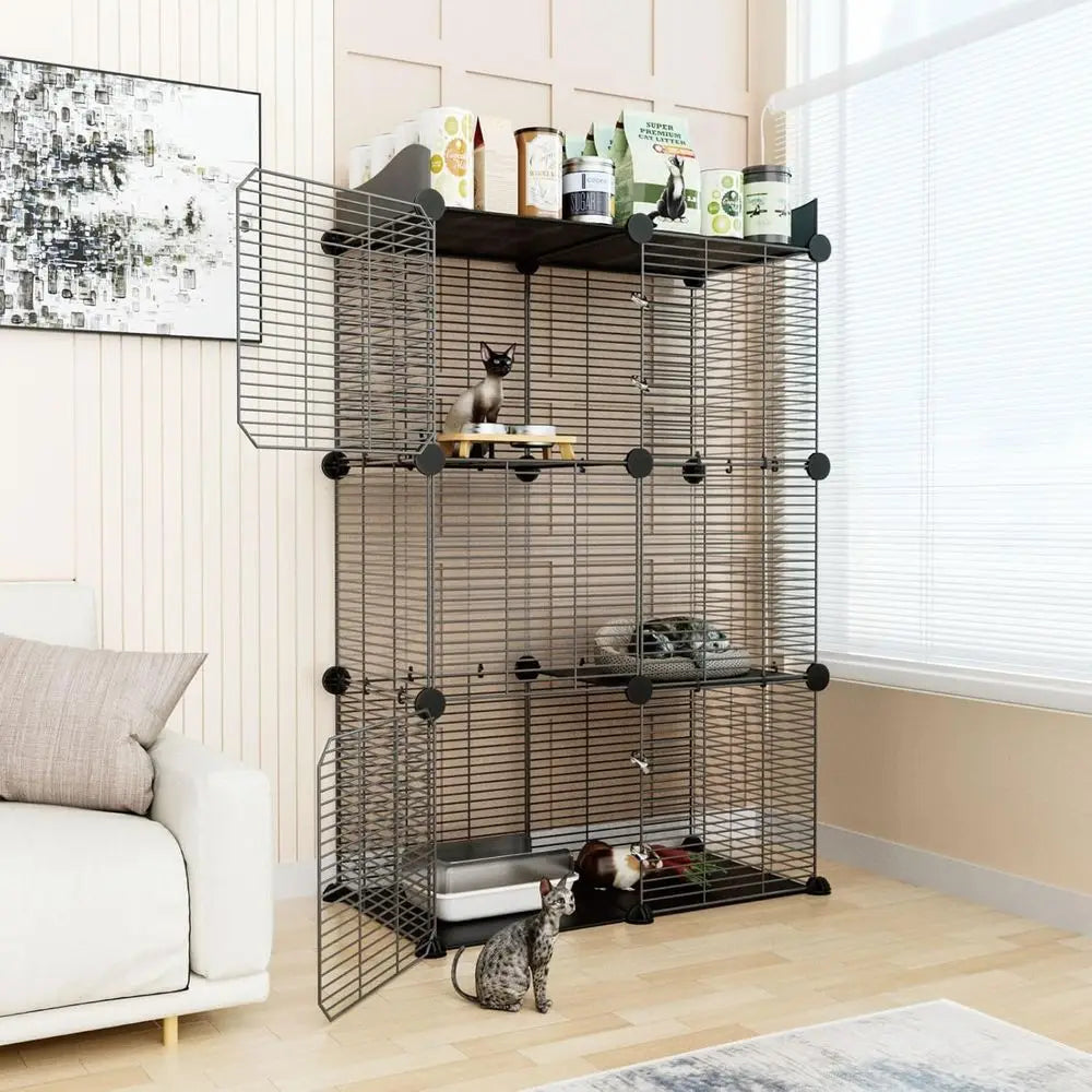 2-Tier Indoor Cat Cage For 1-2 Cats DIY Playpen Crate