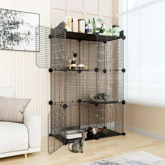2-Tier Indoor Cat Cage For 1-2 Cats DIY Playpen Crate