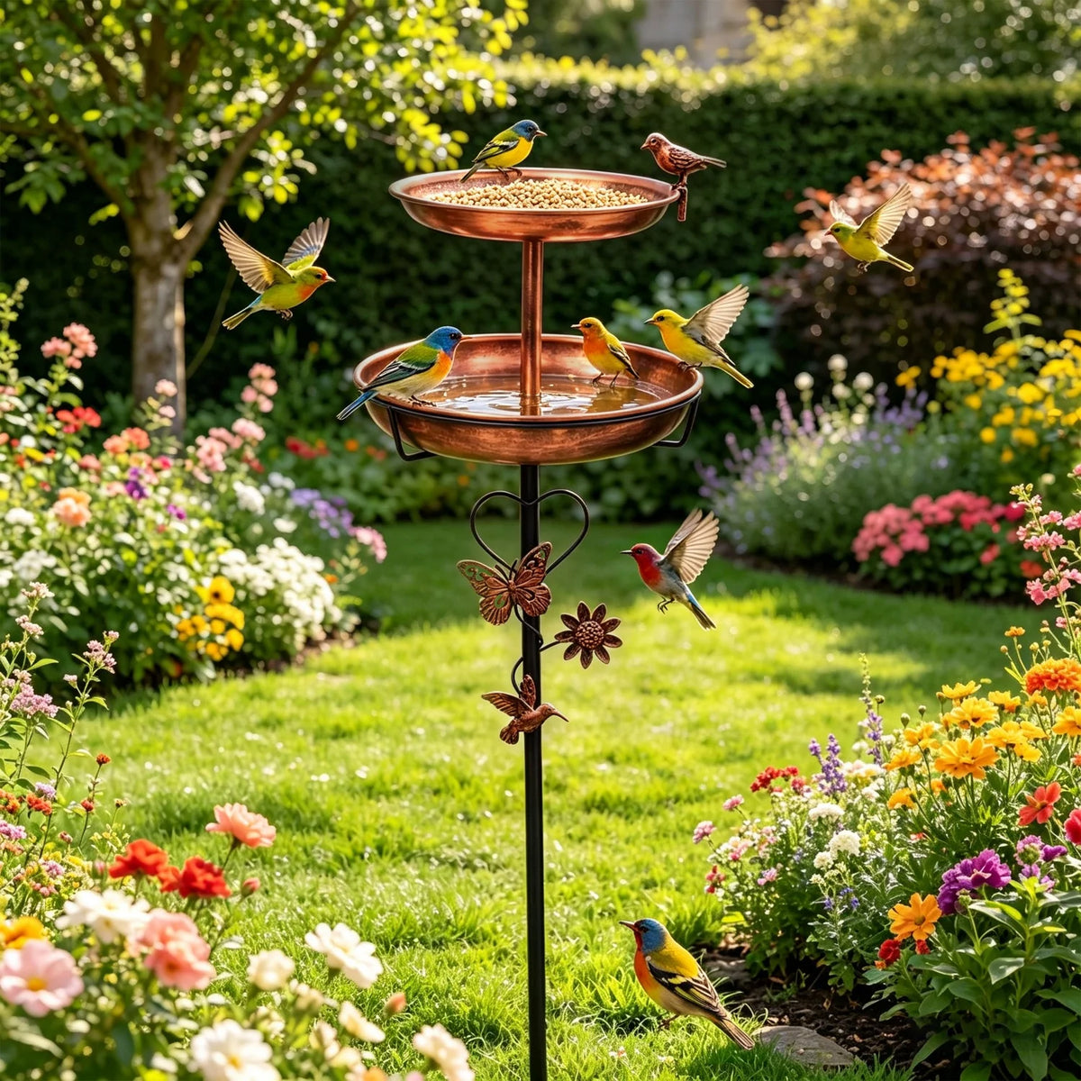 118cm Double Layer Bird Bath Stand for Outside Metal Birdbaths Feeder Bowls with 5-Pronged Base for Garden Patio Yard Lawn Decor