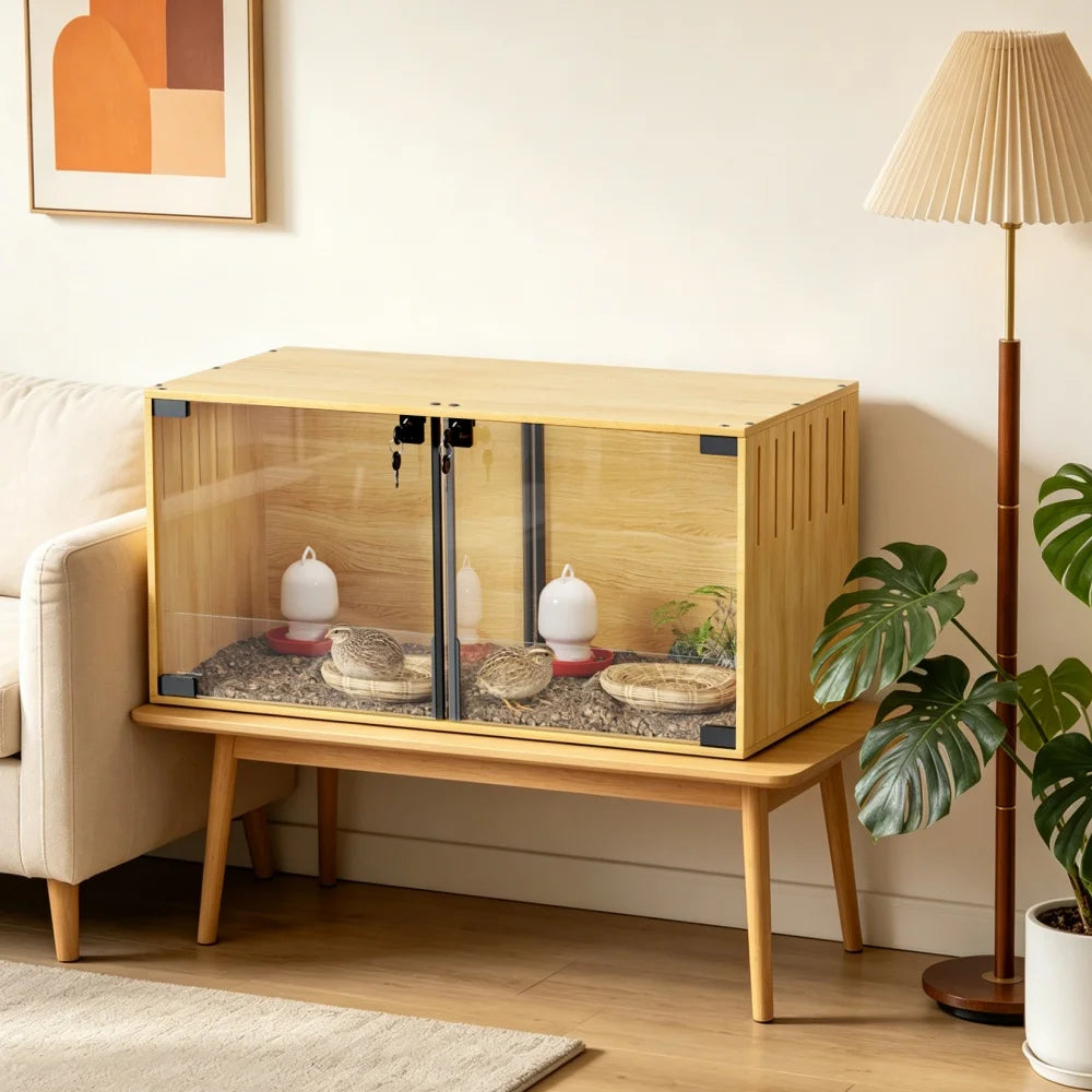 Wooden Hamster Cage With Dual Doors And Removable Divider Chew Proof