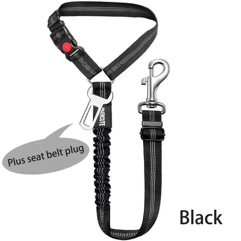 Two-In-One Pet Car Seat Belt Harness And Leash, Adjustable, Reflective