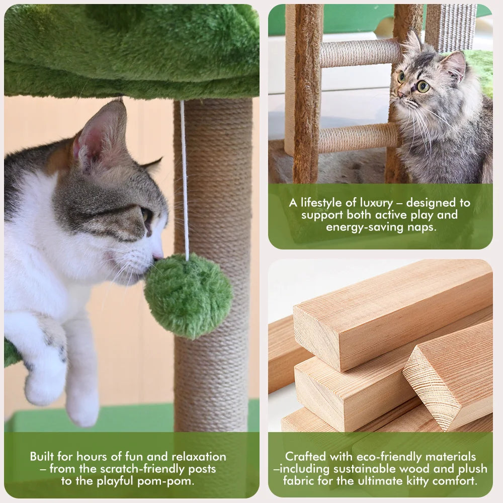 Green Staircase Four-Tier Cat Tree With Cozy Perch And Scratching Post