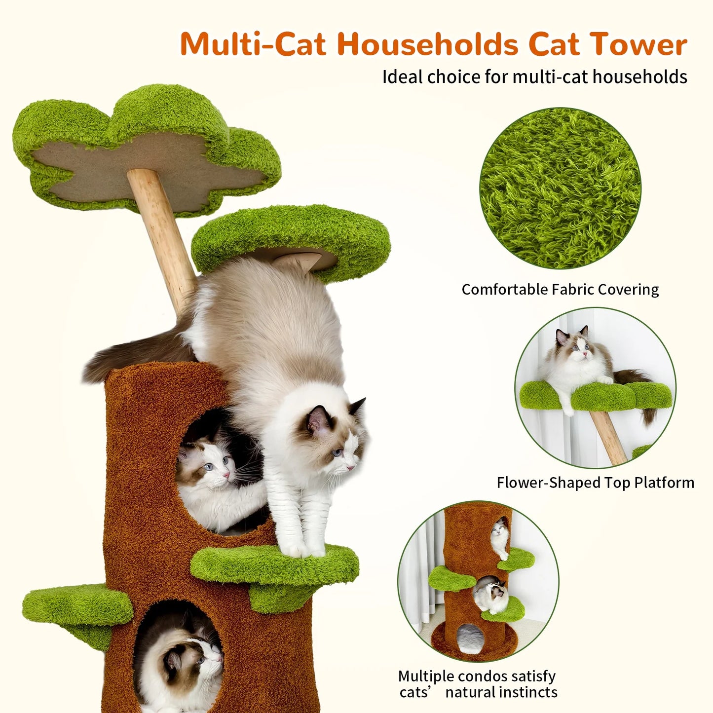 148CM Tall Indoor Cat Tree Activity Tower Center Multi-Level Cat Climbing Tree Sisal Scratching Post Plush Cave