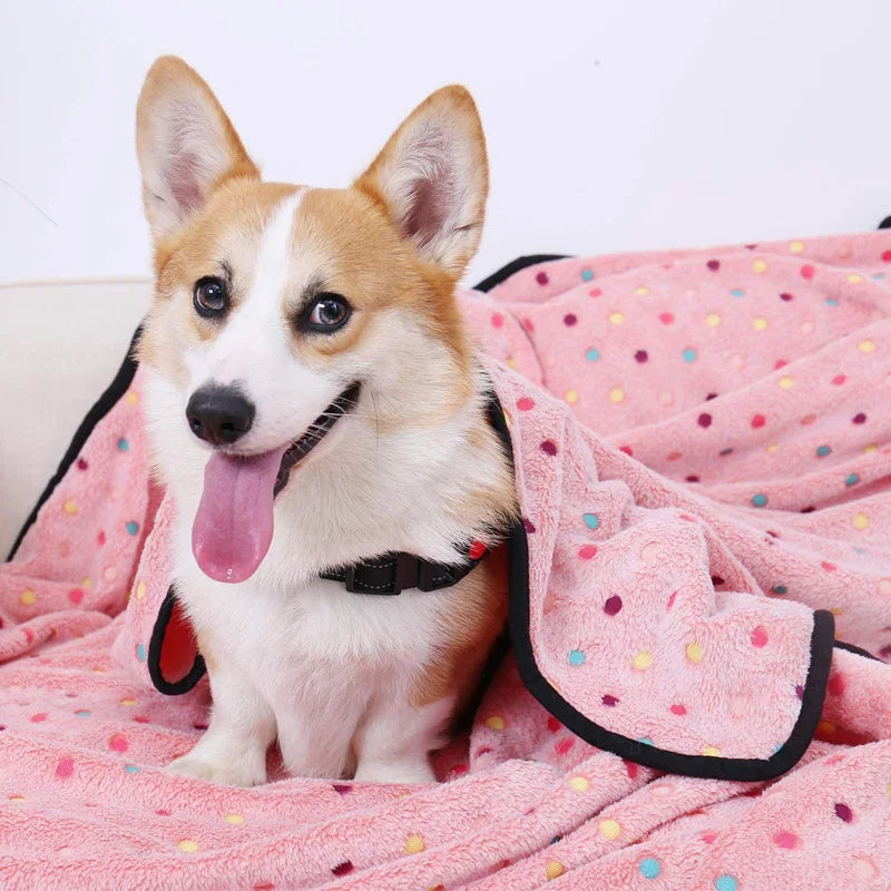 Soft Fluffy Pet Blanket Dot Pattern Cozy Warm Bed Cover