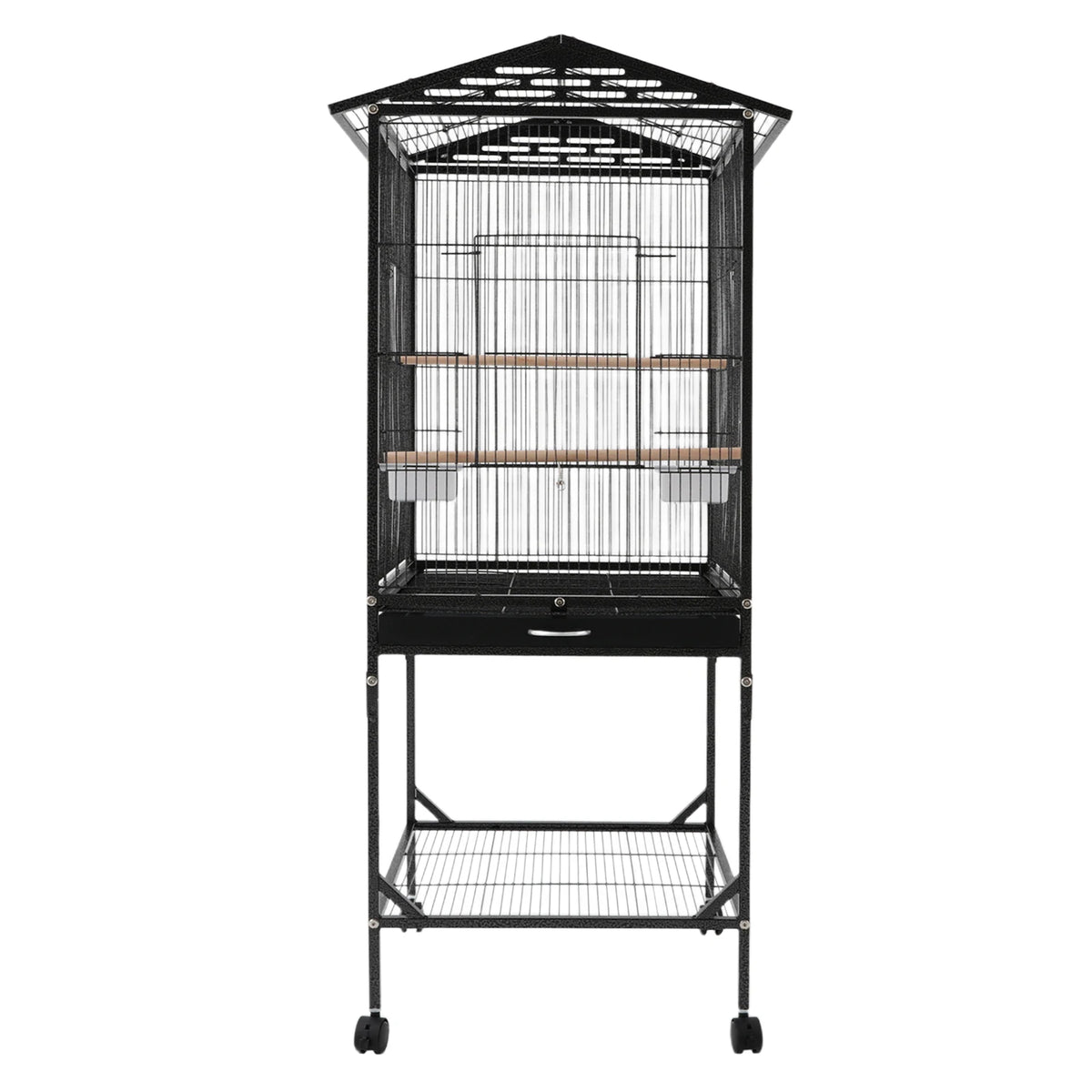 Bird Cage with Play Open Top, Floor Standing Metal Bird Cage, Bird Cage with 4 Wheels for Budgerigars, Parakeets, Parrots