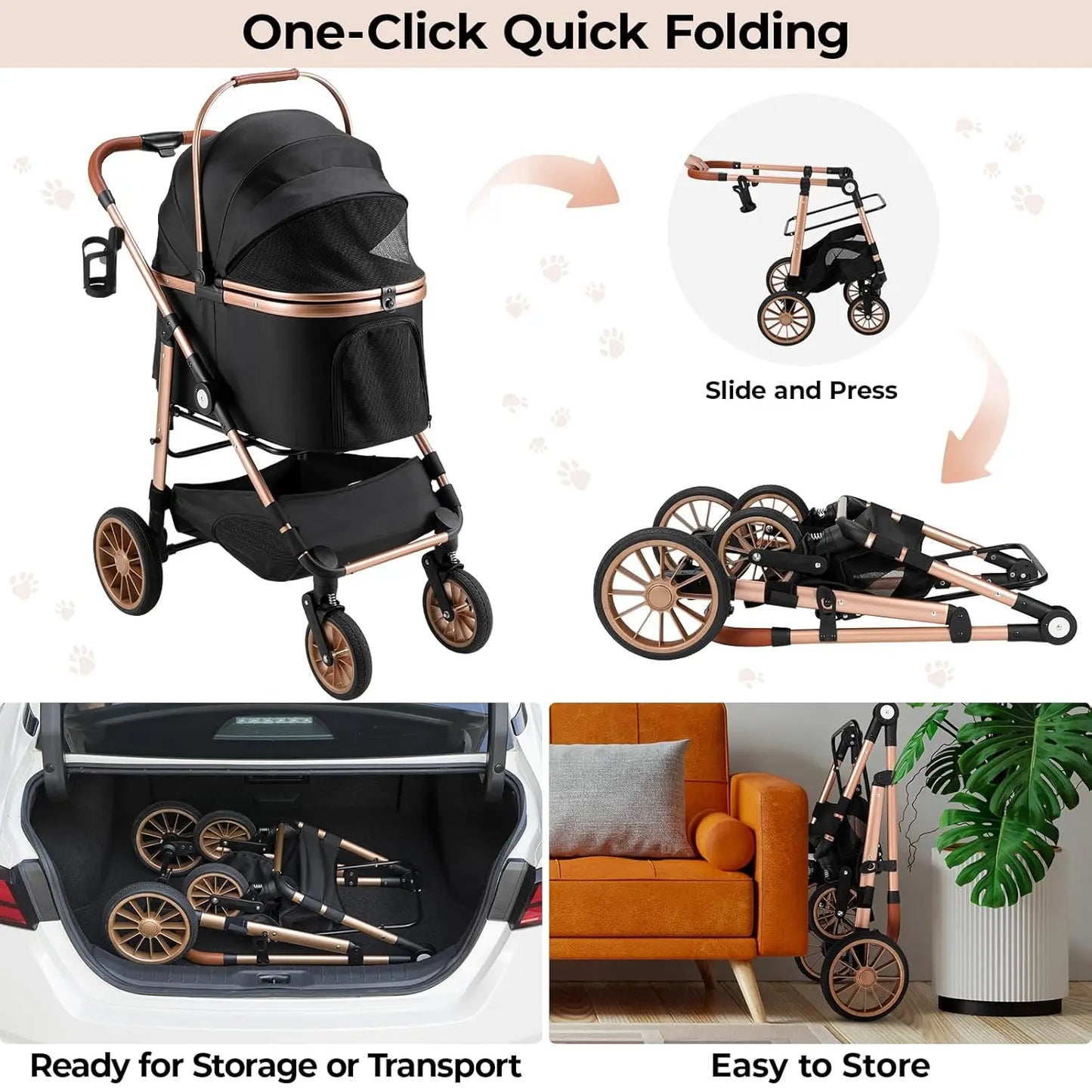 360 Degree Wheels Stroller 2in1 Foldable for Cats and Dogs