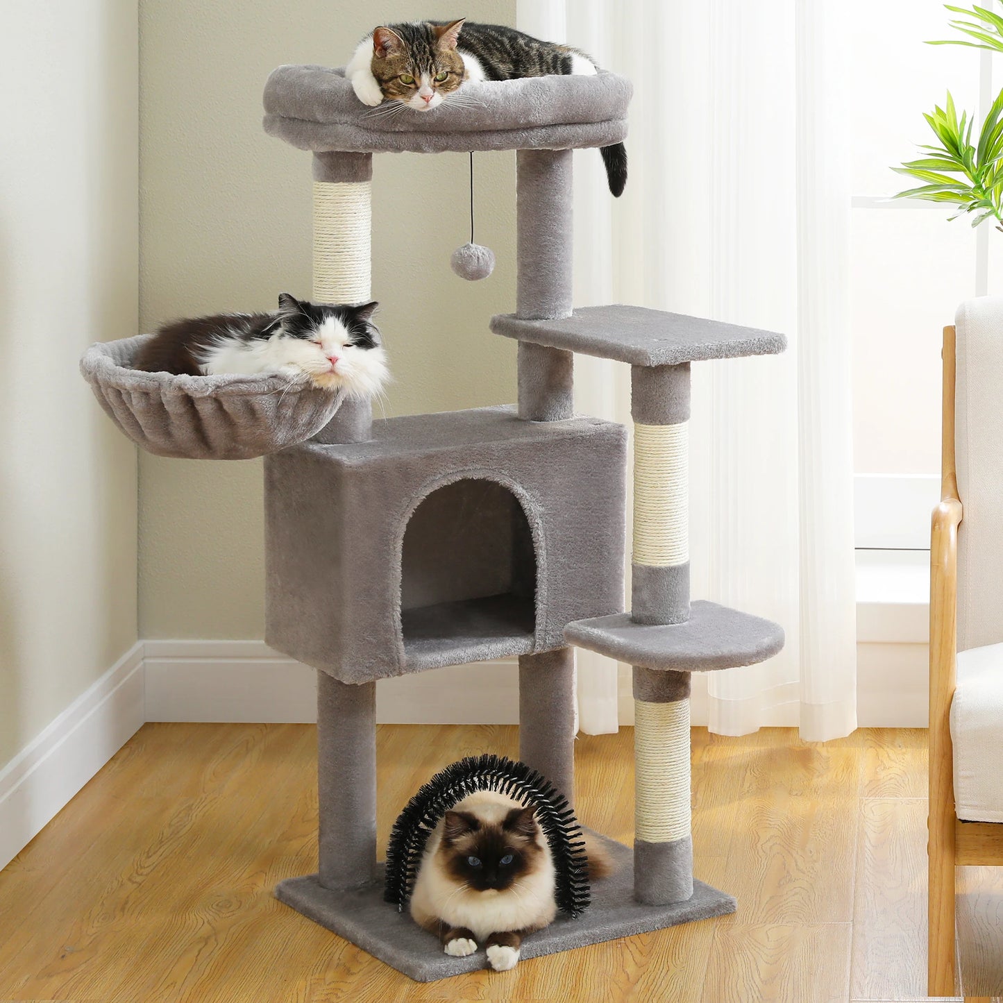 PAWZ Road Cat Tree With Toy Tower And Cozy Plush Perch For Indoor Cats
