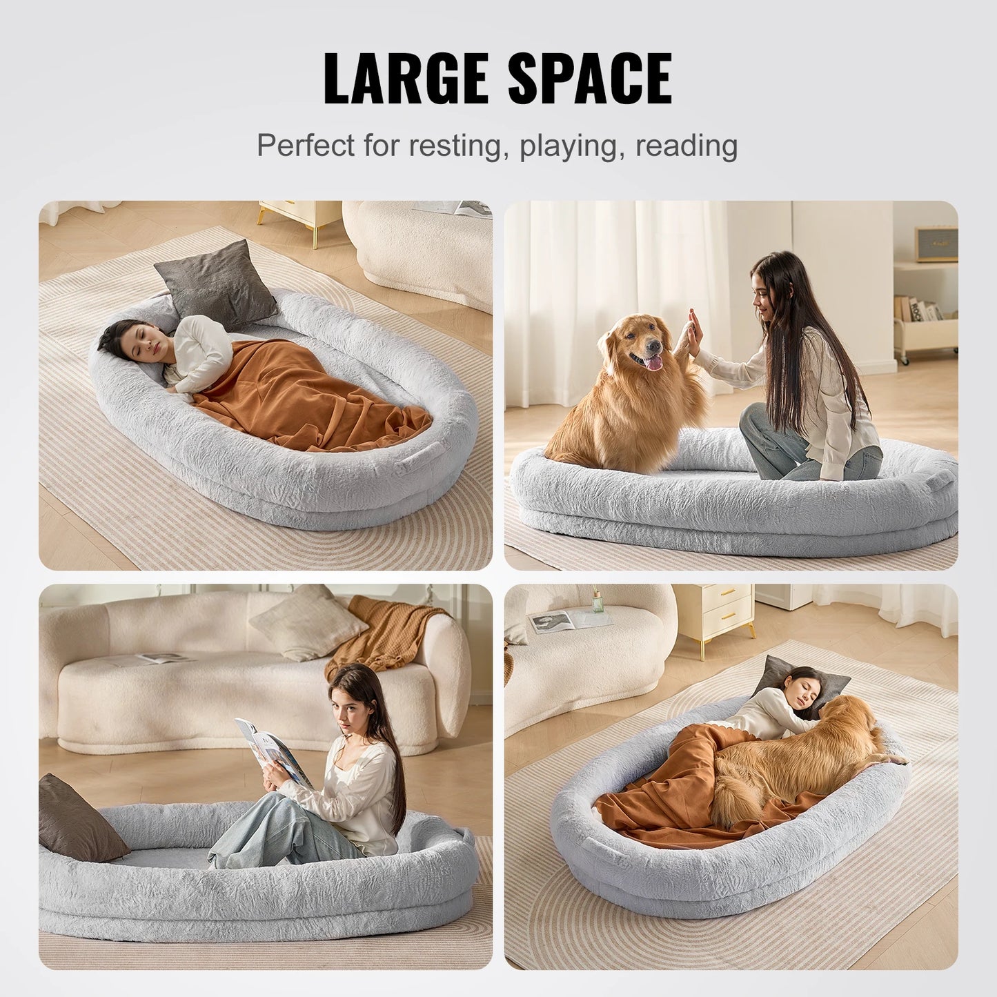 SucceBuy Human Dog Bed With Orthopedic Foam And Washable Faux Rabbit Fur Cover