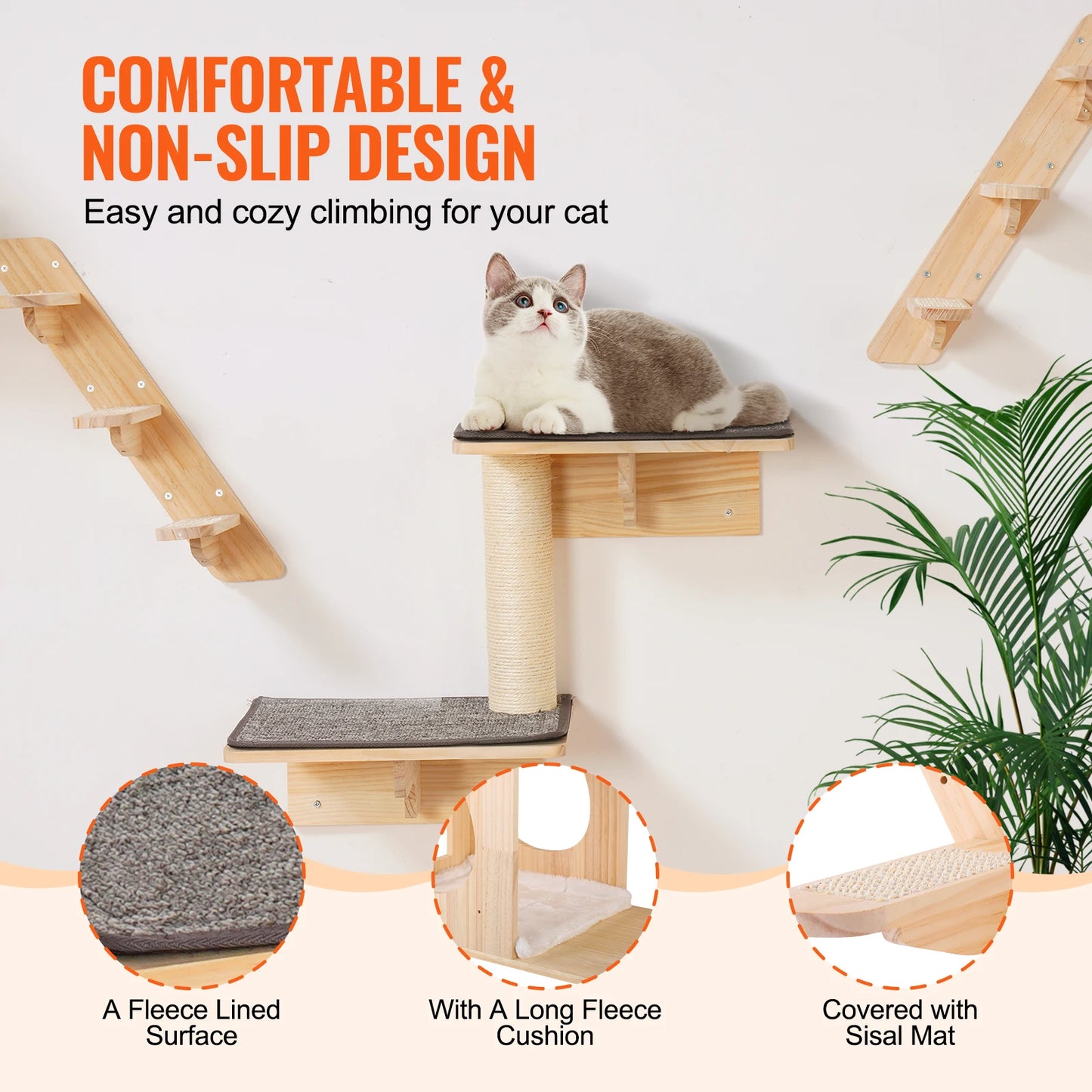 SucceBuy Wall Mounted Cat Shelves Kit With Jumping Boards Perches