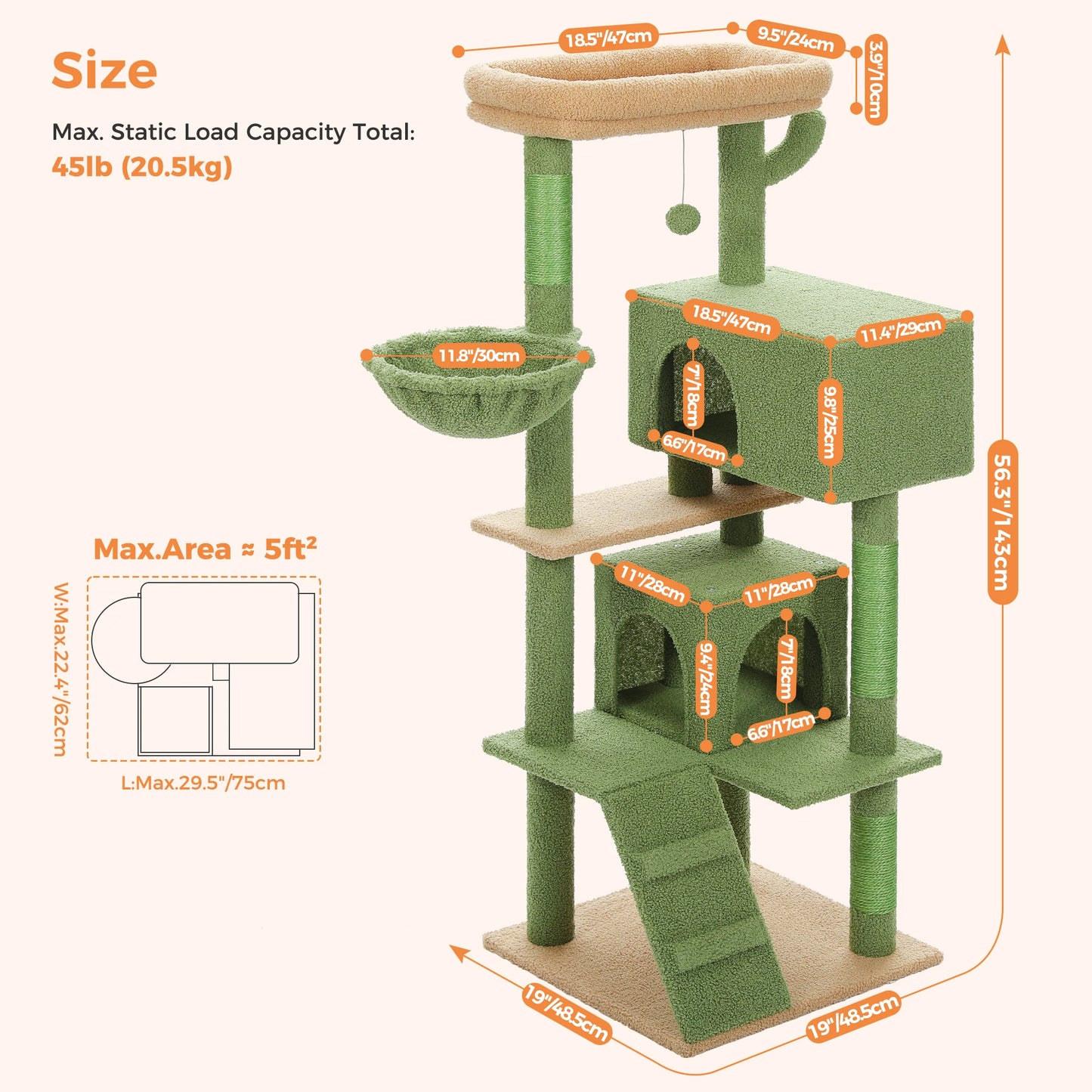 Multi-Level Cat Tree with Hammock, Soft Top Perch, Cozy Condos, Large Cat Tower, Cat Scratching Posts for Indoor, Cat Furniture