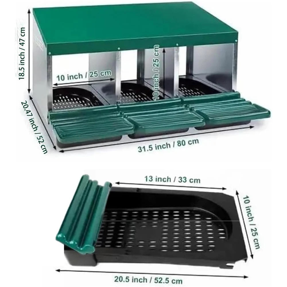 HiMISS 3 Compartment Roll Out Nesting Box For Chicken Coop Egg Collection