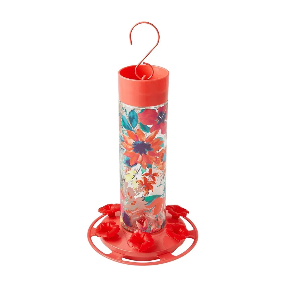 Fresh Floral Decorative Glass Hummingbird Feeder With Ant Moat Perching Ring