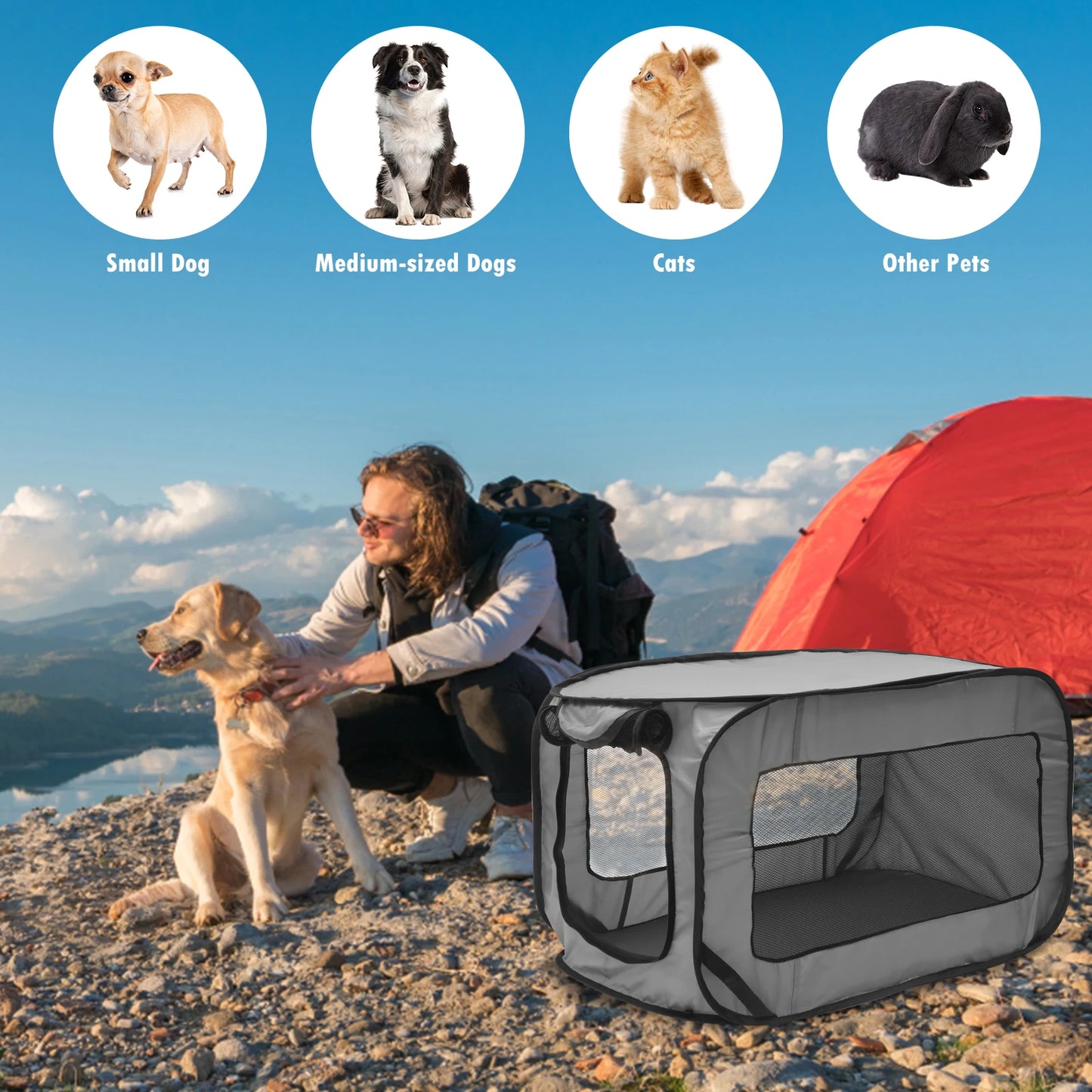Foldable Pop Up Dog Crate Portable Pet Kennel For Travel And Home