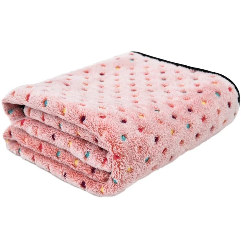 Soft Fluffy Pet Blanket Dot Pattern Cozy Warm Bed Cover