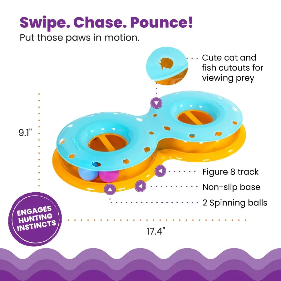 Meowsome Infinity Ball Track for Cats, Figure-8 Shaped, Compatible with 2-in-1 Topper Toys, Blue