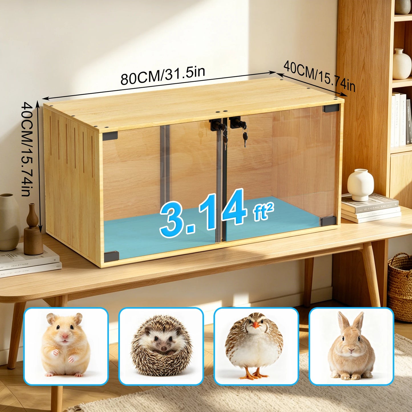 Wooden Hamster Cage With Dual Doors And Removable Divider Chew Proof