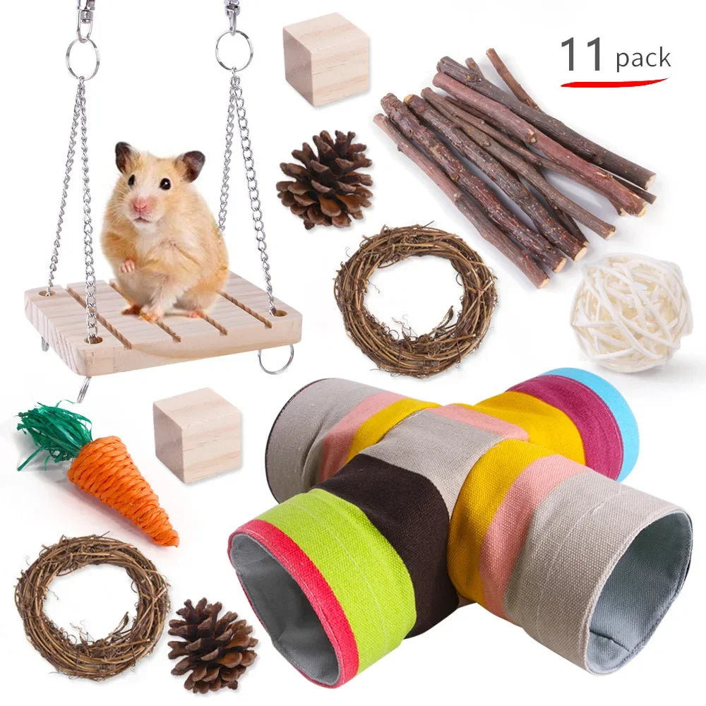 Combination Wooden Toy Set For Hamsters Rabbits Parrots Guinea Pigs