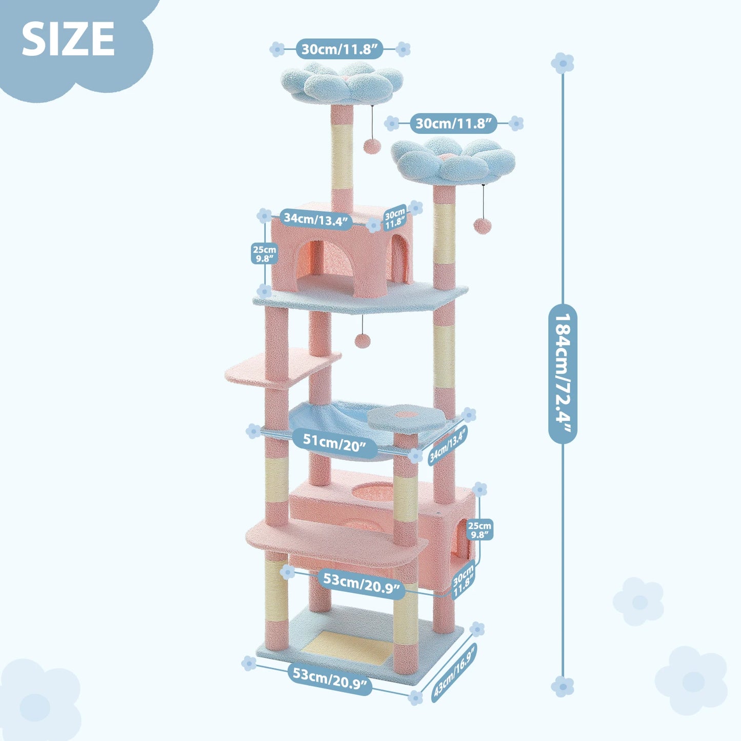 PETEPELA Cat Tree Tower With Sisal Posts, Hammock, Perches, Condos