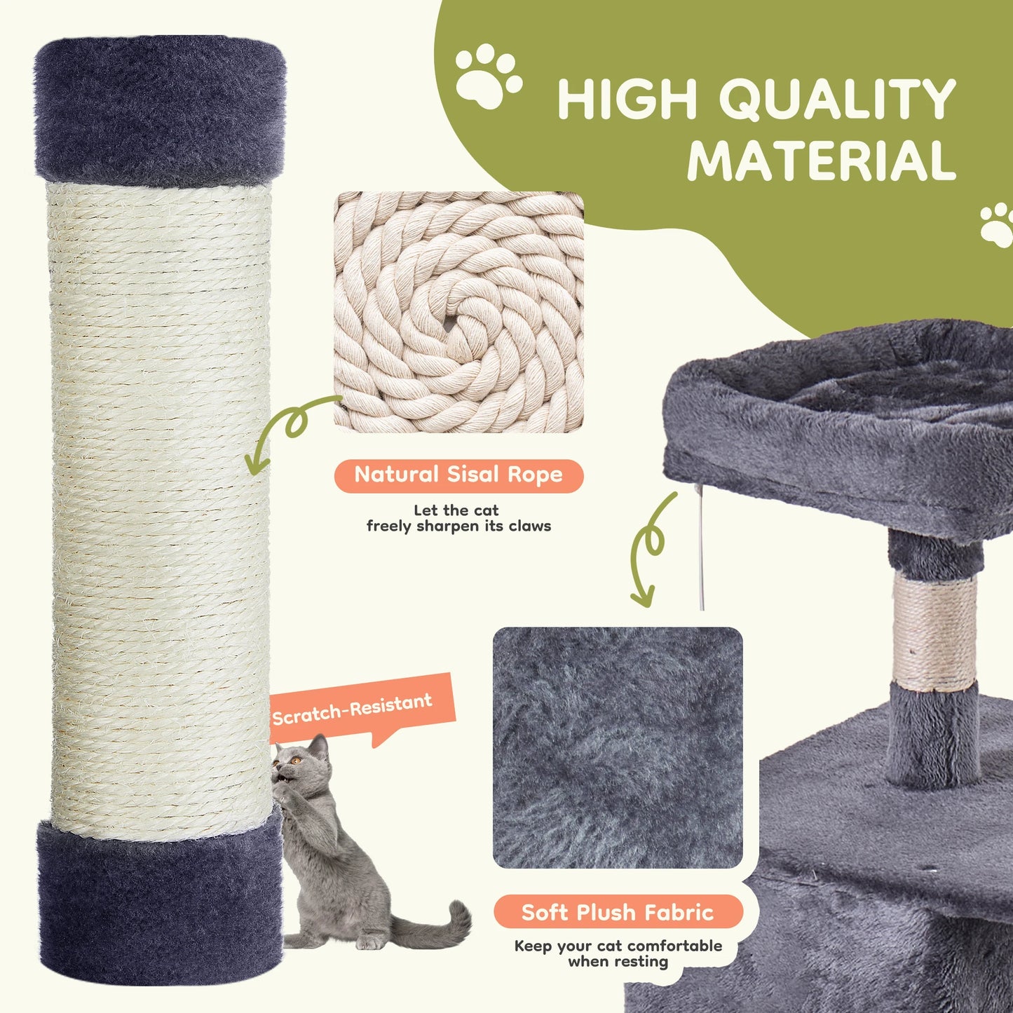 JHK Cat Tree Tower 66 Inch Large Multi Level Cat Climbing Tower with Condo Natural Sisal Scratching Posts Pet House for Indoor