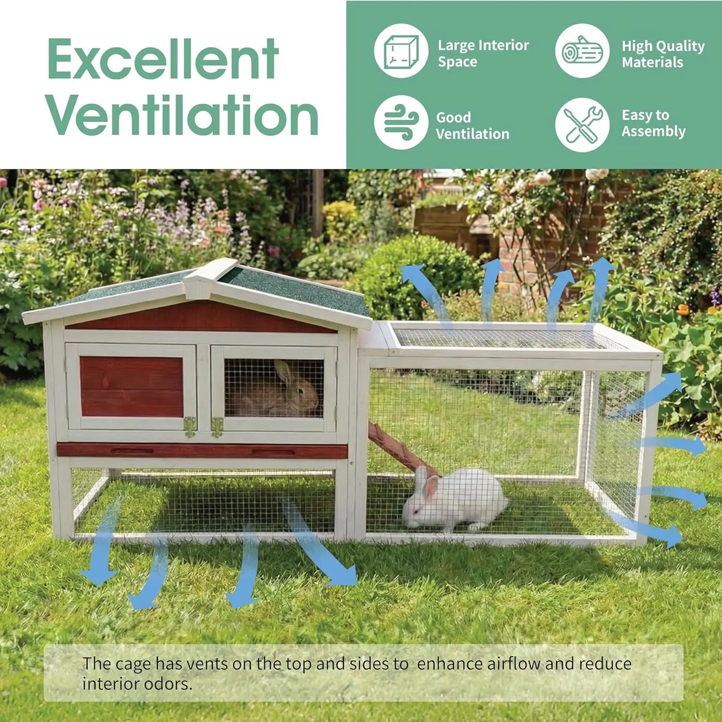HiMISS Farm Animals Rabbit Hutch Outdoor 2 Tier Wooden Cage With Ramp