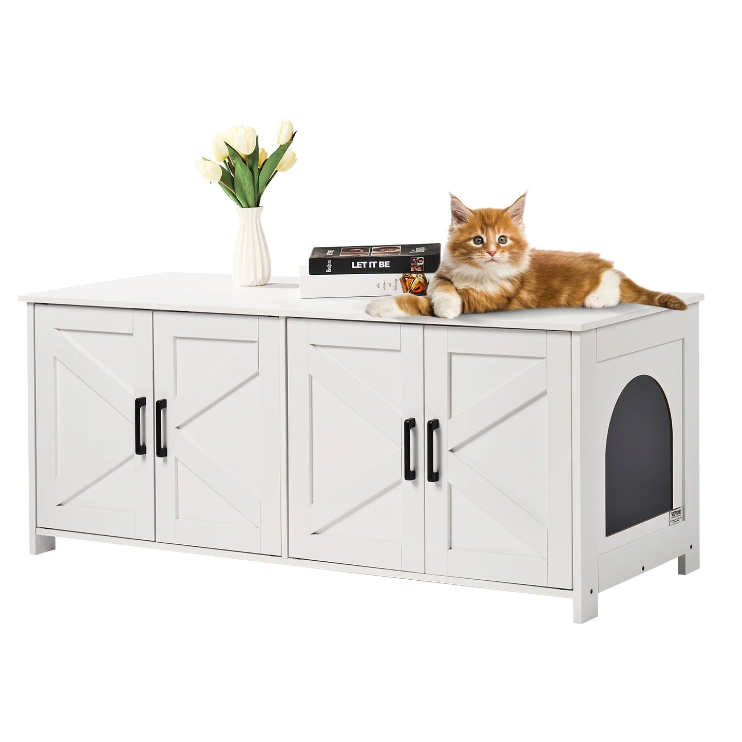 Cat Litter Box Enclosure Cabinet For Two Cats, Hidden Wooden Design
