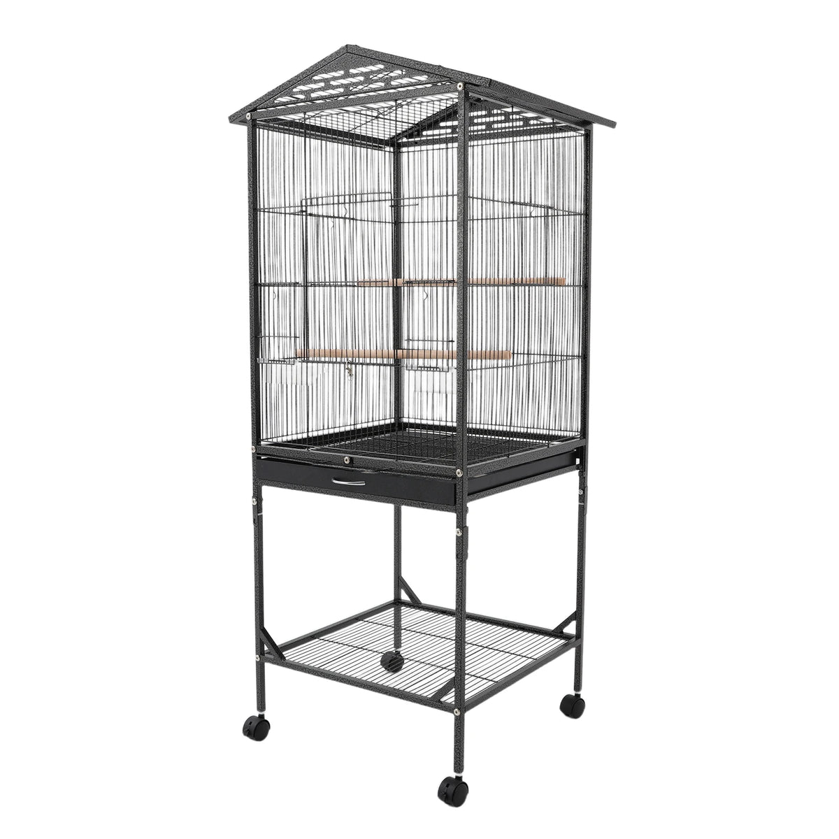 Bird Cage with Play Open Top, Floor Standing Metal Bird Cage, Bird Cage with 4 Wheels for Budgerigars, Parakeets, Parrots