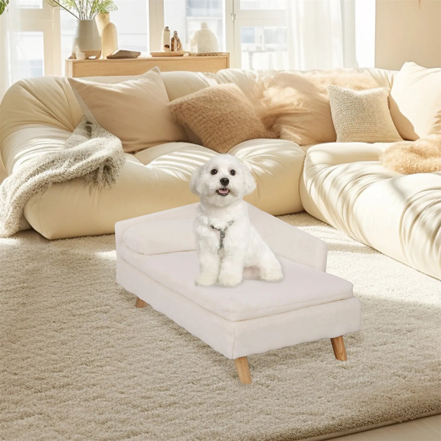 BINGOPAW Elevated Pet Bed With Waterproof Cozy Pad And Wood Legs