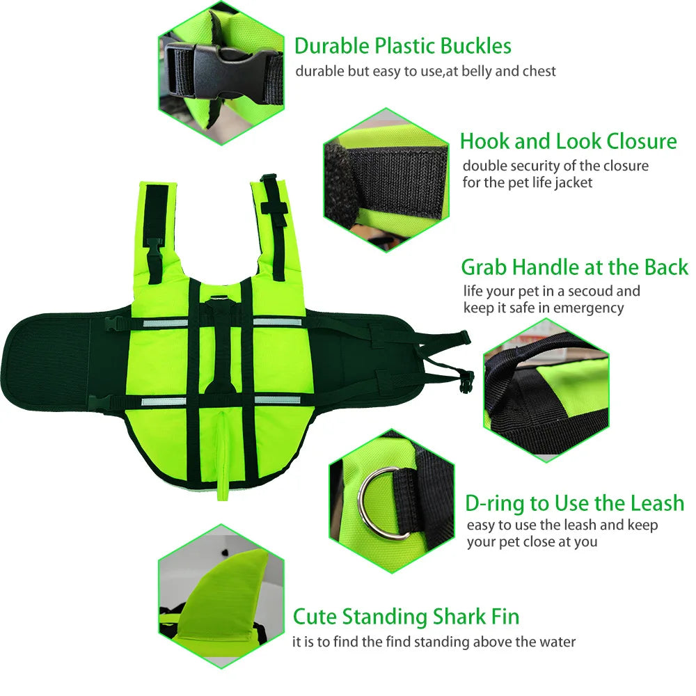 Dog Life Jacket With Rescue Handle Reflective Straps For Swimming